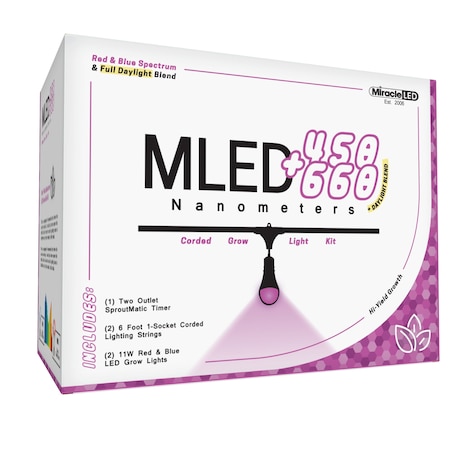 Miracle Led 1-Socket Nanometer 450-660 Grow Light Kit- Red & Blue 11W Replace 150W Grow Bulbs w/Timer, 2PK 802317